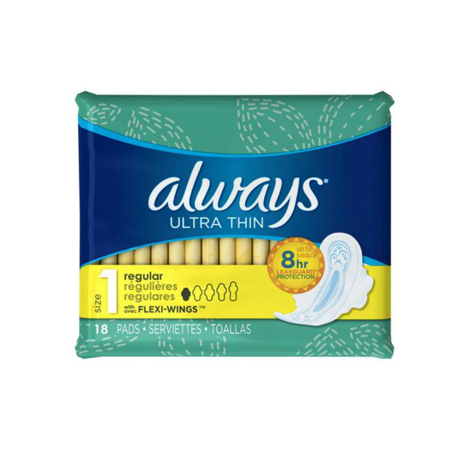 Always Ultra Thin, Size 1 Regular Pads, Without Wings, 18 Pads. –